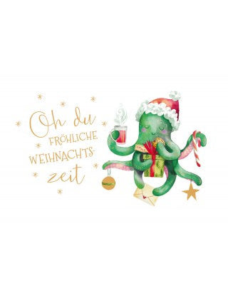 Doppelkarte. Green Karma X-MAS - Oktopus in Weihnachtsstimmung