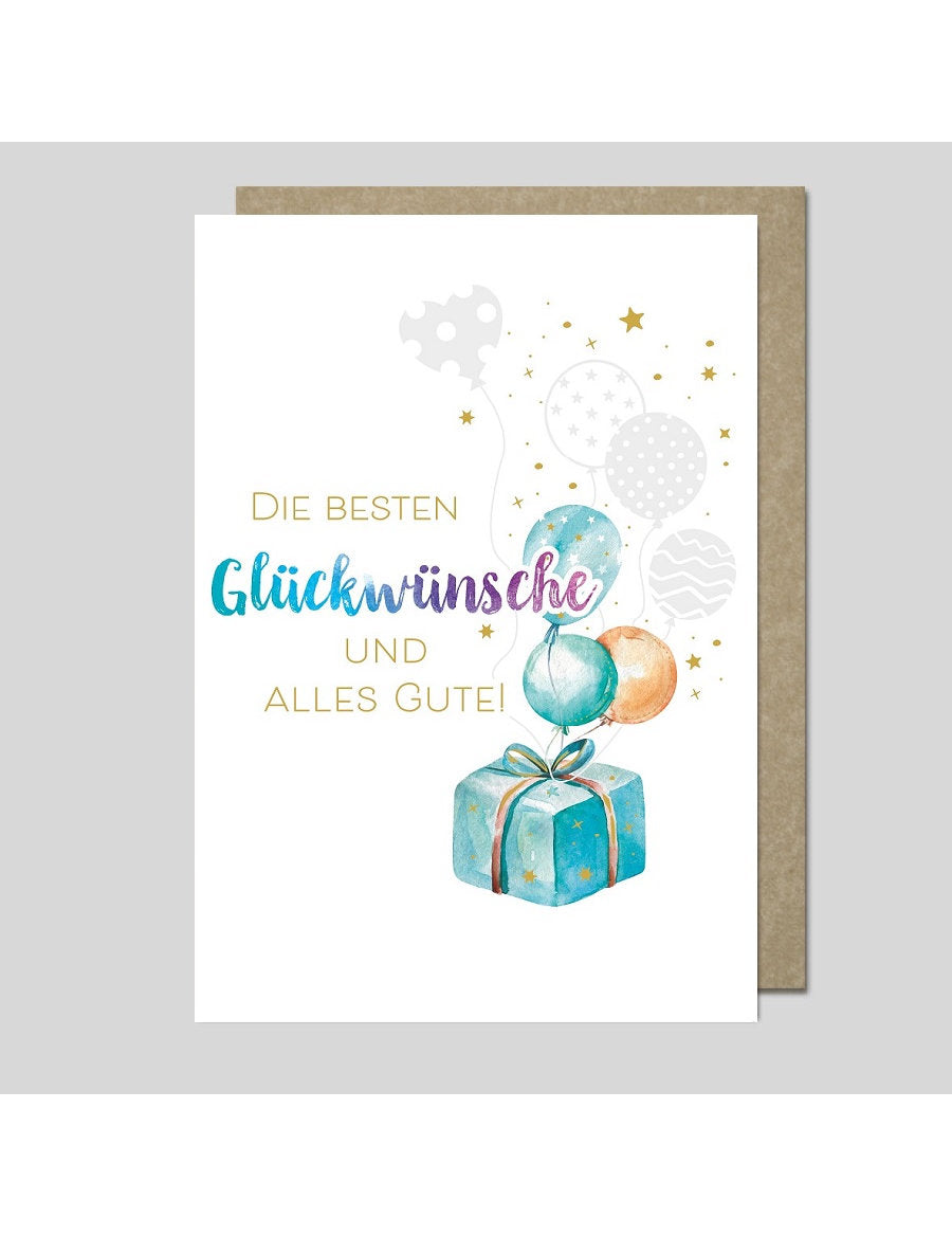 Doppelkarte. AQUARELLE / plastikfrei / Herzlichen Glückwunsch