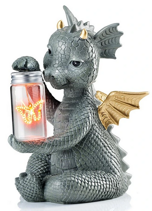 Drache "Taja" mit LED-Schmetterling im Glas
