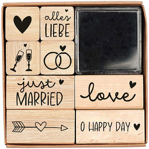 Stempelset "Hochzeit" - 8 Stempel aus Buchenholz