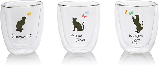 Doppelwandige Gläser Katzenweisheiten 3er-Set