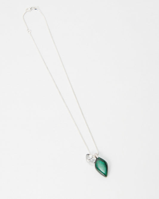 Elsita Jewelry Midnight necklace featuring a green malachite stone pendant on a delicate silver chain