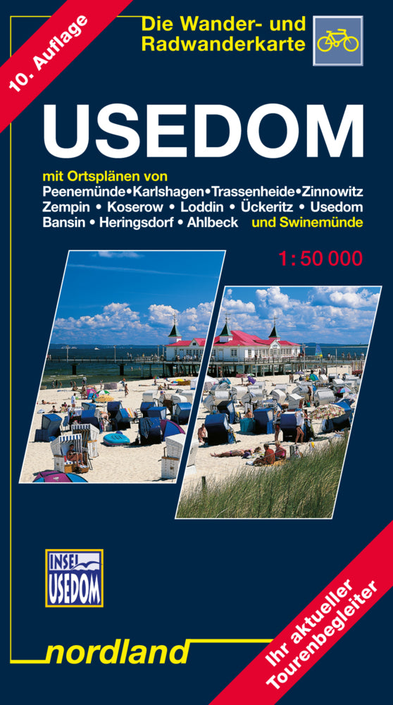 Usedom mit Ortsplänen von Peenemünde, Karlshagen, Trassenheide, Zinnowitz, Zempin, Koserow, Loddin, Ückeritz, Usedom, Bansin, Heringsdorf, Ahlbeck und Swinemünde (Peter Kast)