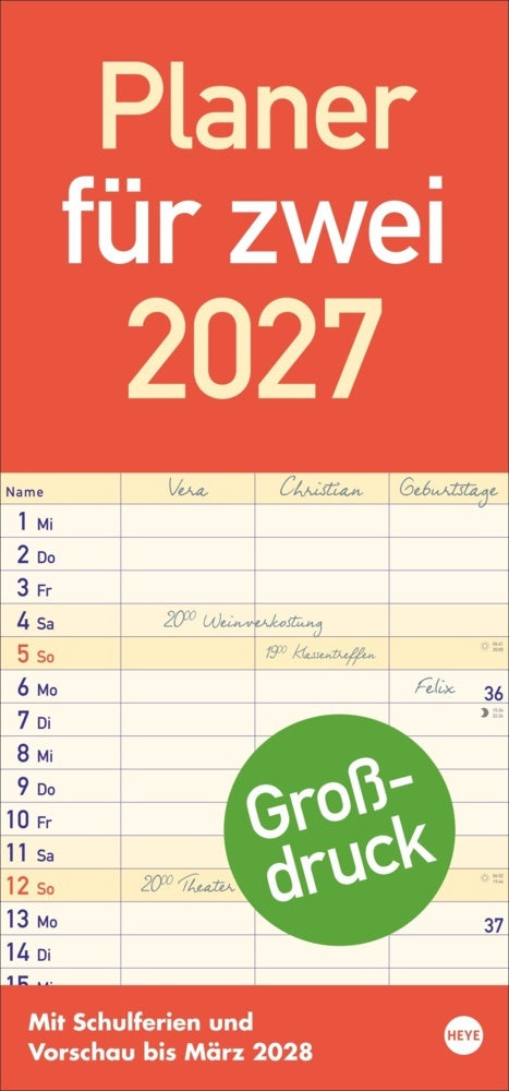 Großdruck Planer für zwei 2027
