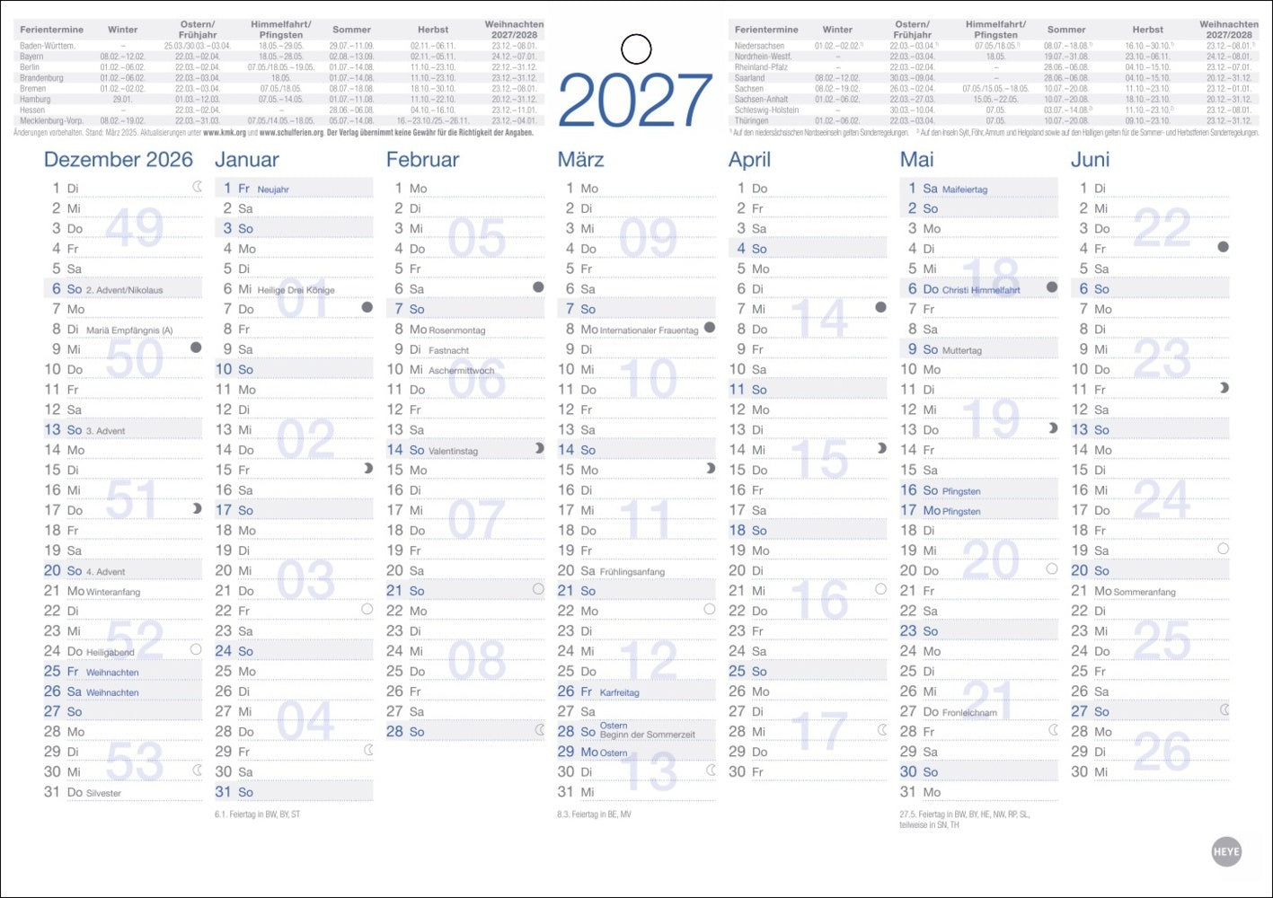 Tafelkalender A5 2027