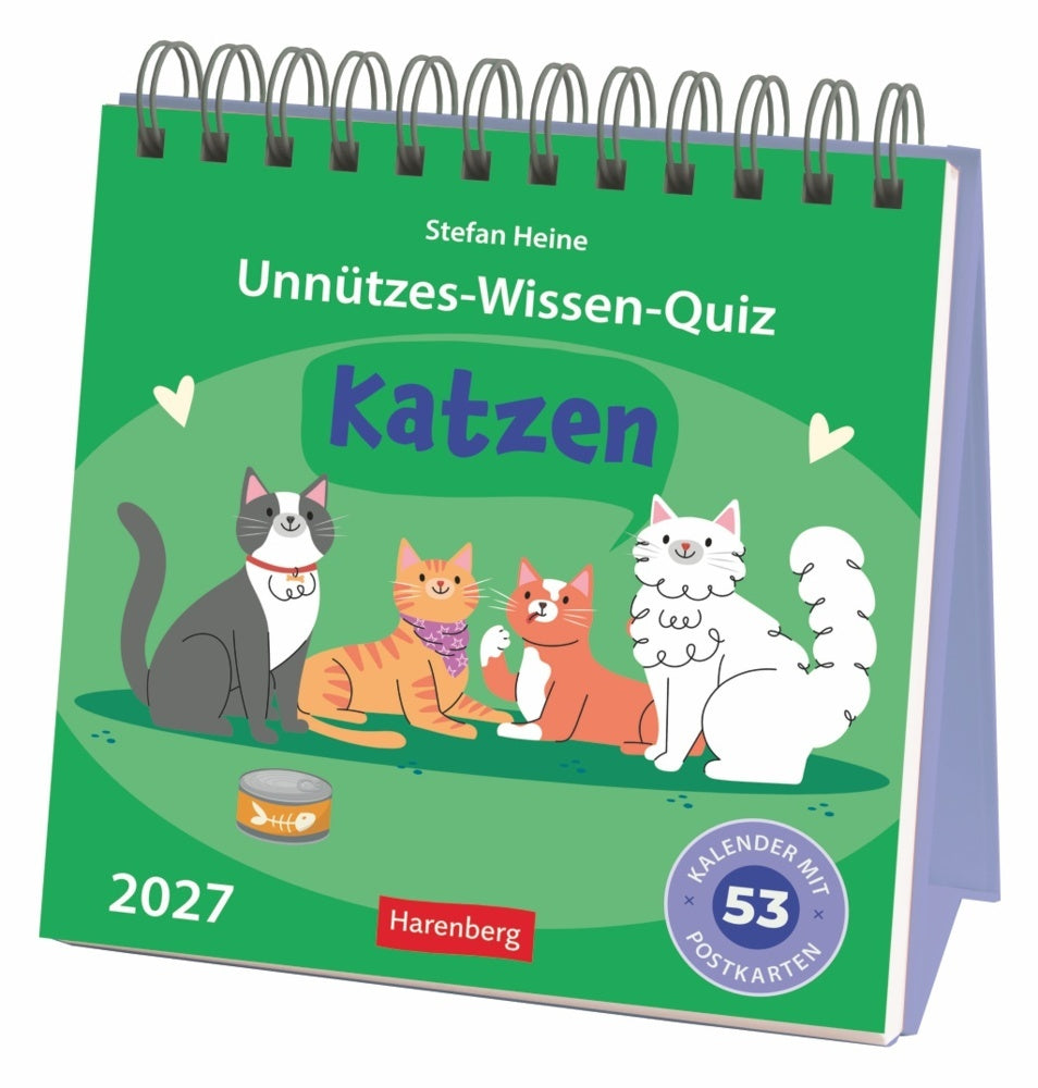Unnützes-Wissen-Quiz Katzen Premium-Postkartenkalender 2027 - Kalender mit 53 Rätselkarten (Stefan Heine)