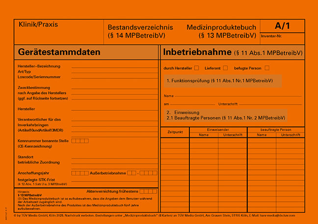 Medizinproduktebuch/ Bestandsverzeichnis (Tüv Media Gmbh)
