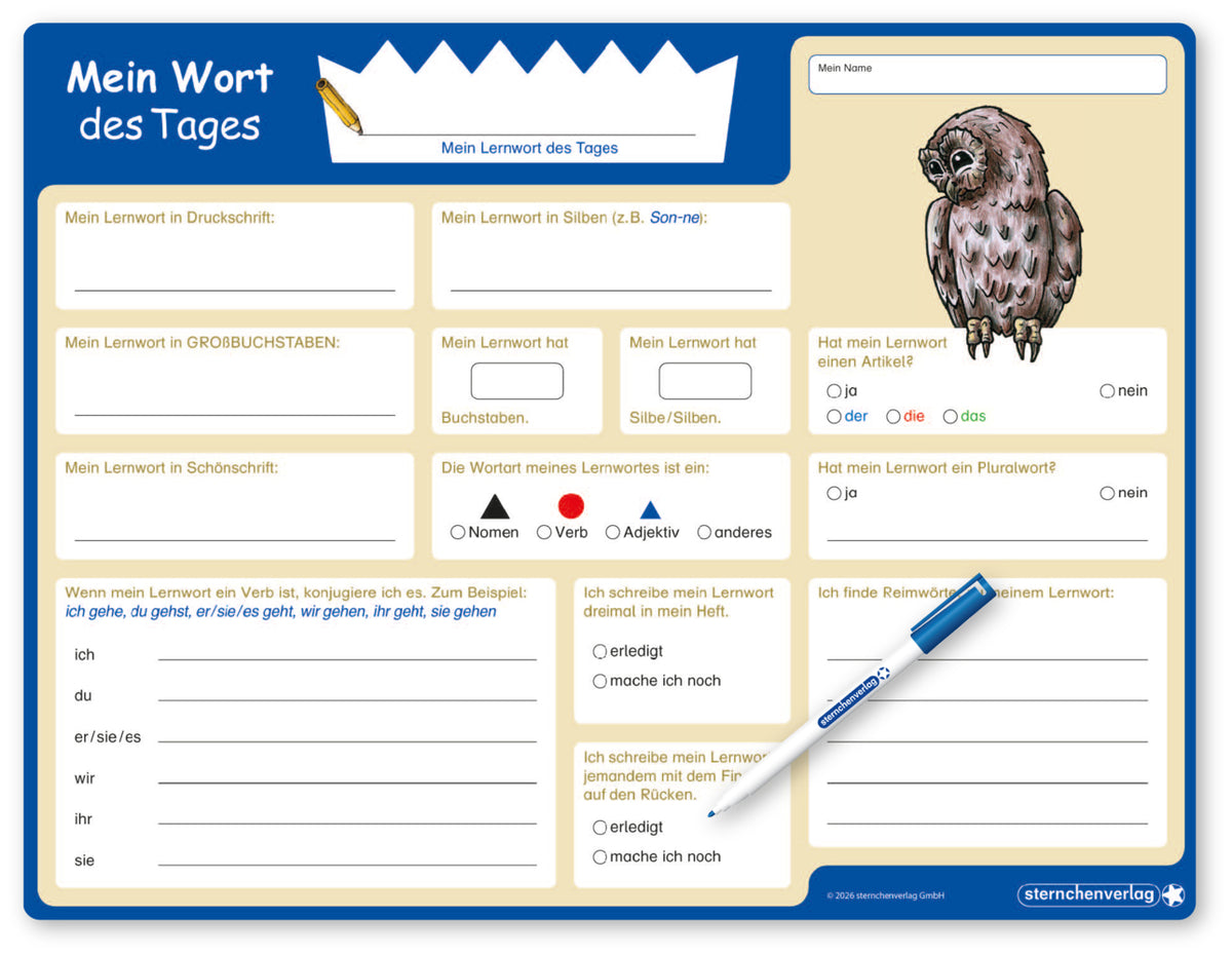 Mein Wort des Tages - Lerntafel mit Stift (Sternchenverlag Gmbh)