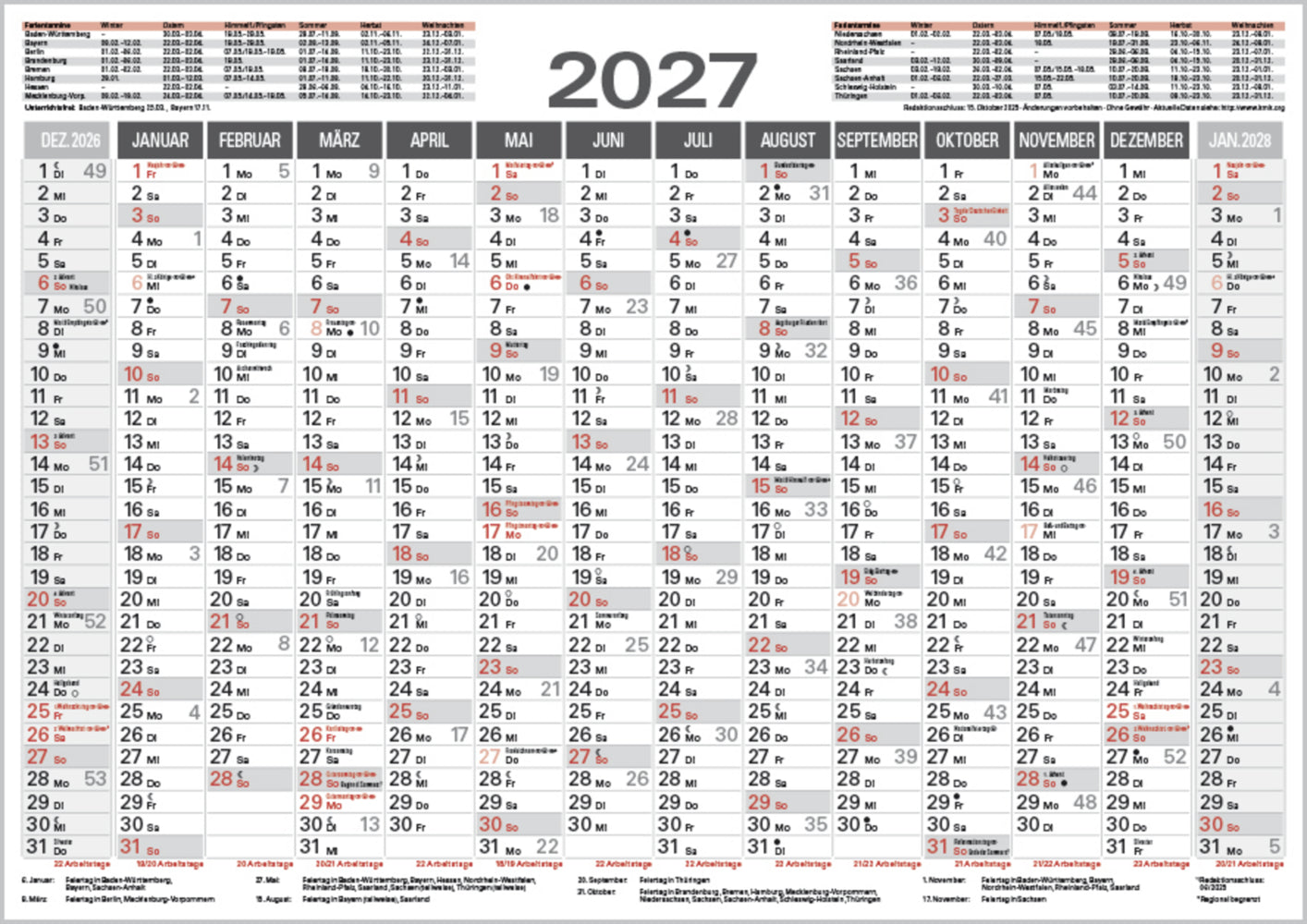 Tafelkalender A4 2027 (Korsch Verlag)