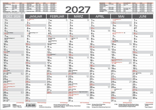 Tafelkalender A3 2027 (Korsch Verlag)