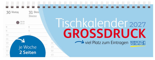 Tischquerkalender Großdruck 2027 (Korsch Verlag)