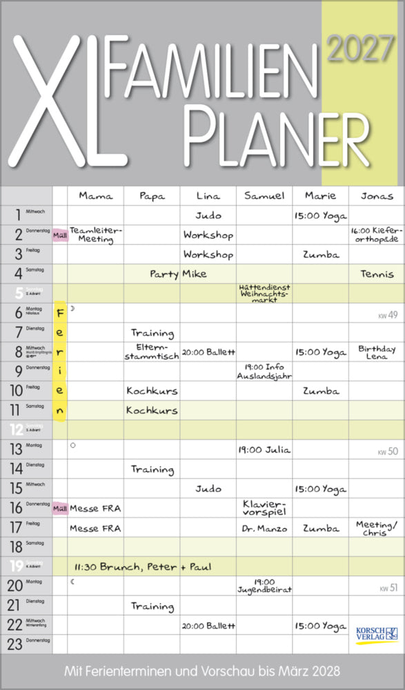 XL Familienplaner Pastell 2027 (Korsch Verlag)