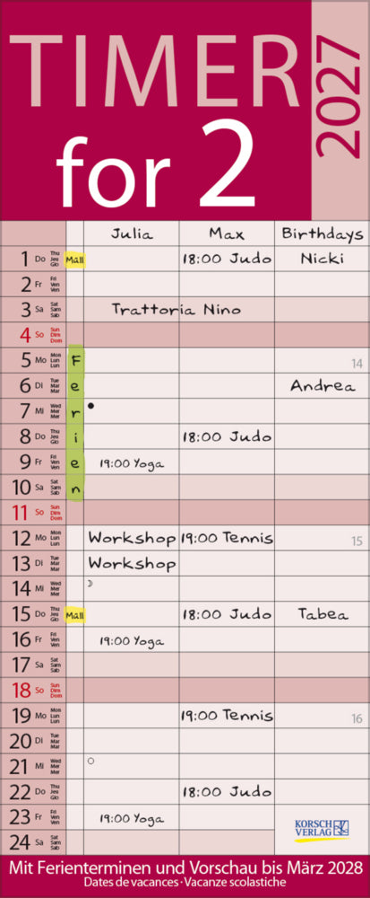 Timer for 2 Lifestyle 2027 (Korsch Verlag)