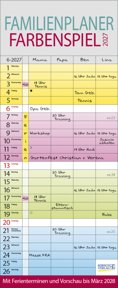 Familienplaner Farbenspiel 2027 (Korsch Verlag)