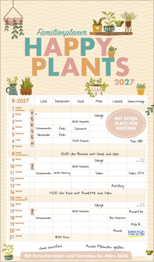 Familienplaner Happy Plants 2027 (Korsch Verlag)
