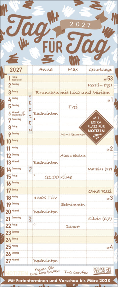 Premium Familientimer Tag für Tag 2027 (Korsch Verlag)
