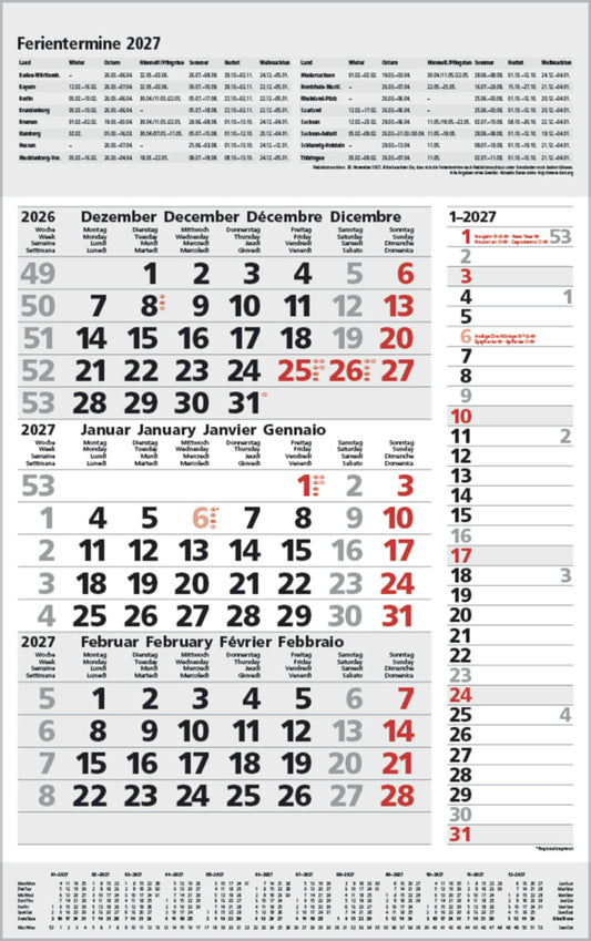 3-Monats-Planer Combi Grau 2027 (Korsch Verlag)