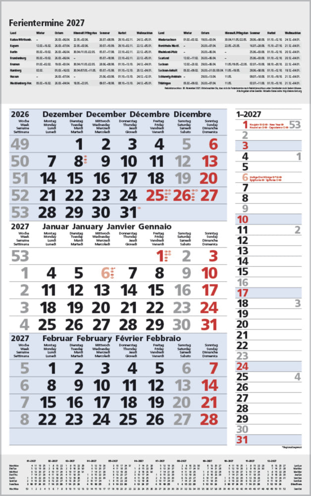 3-Monats-Planer Combi Blau 2027 (Korsch Verlag)