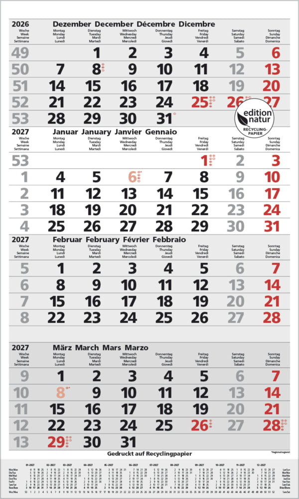 4-Monats-Planer Comfort Recyclingpapier 2027 (Korsch Verlag)