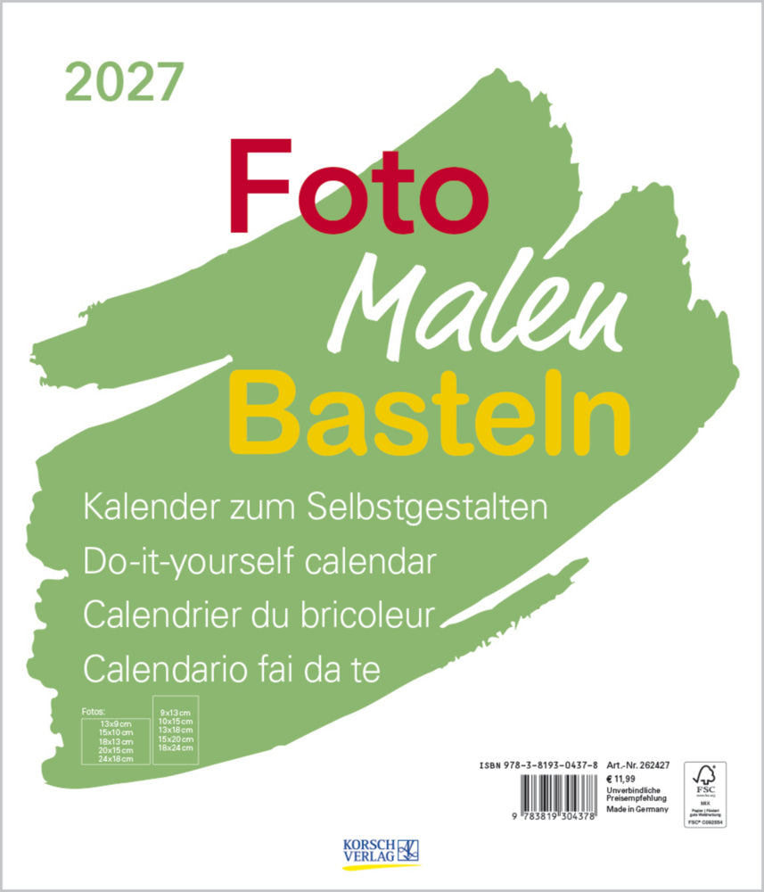 Foto-Malen-Basteln Bastelkalender weiß groß 2027 (Korsch Verlag)