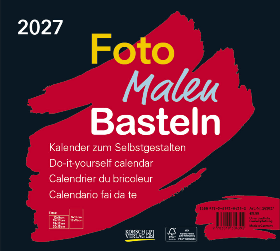 Foto-Malen-Basteln Bastelkalender quer schwarz 2027 (Korsch Verlag)