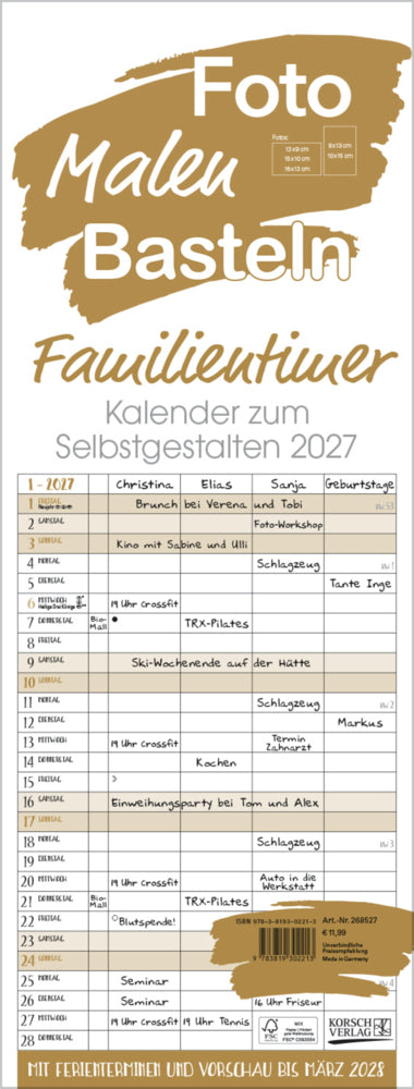 Foto-Malen-Basteln Familientimer gold 2027 (Korsch Verlag)