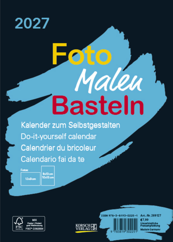 Foto-Malen-Basteln Bastelkalender A5 schwarz 2027 (Korsch Verlag)