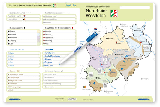 Ich kenne das Bundesland Nordrhein-Westfalen- Lerntafel mit Stift (Sternchenverlag Gmbh)