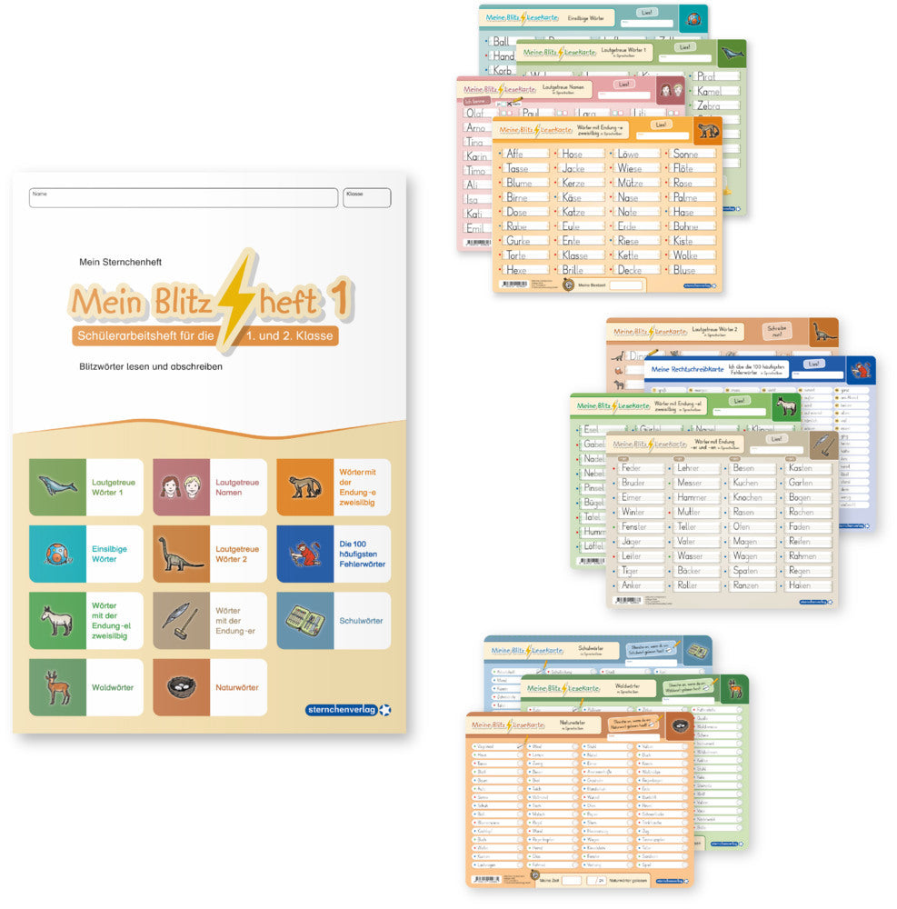 Mein Blitzheft 1 und Meine Blitzlesekarten Set 1-3 mit Stift "Alles in einem" (Sternchenverlag Gmbh)