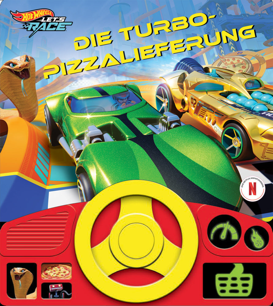 Hot Wheels Let's Race - Die Turbo-Pizzalieferung - Soundbuch - Pappbilderbuch mit beweglichem Lenkrad und 8 spannenden Geräuschen für Kinder ab 3 Jahren (Phoenix International Publications Germany Gmbh)