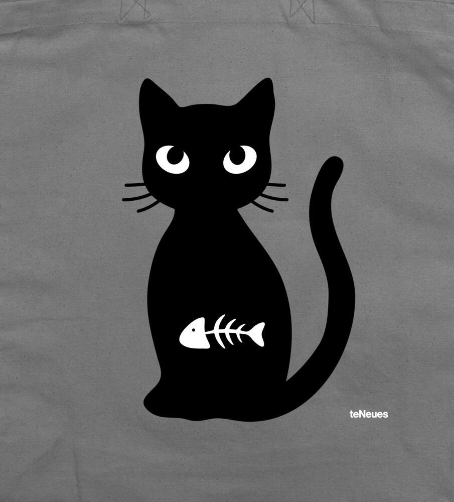 Katze mit Fisch, grau