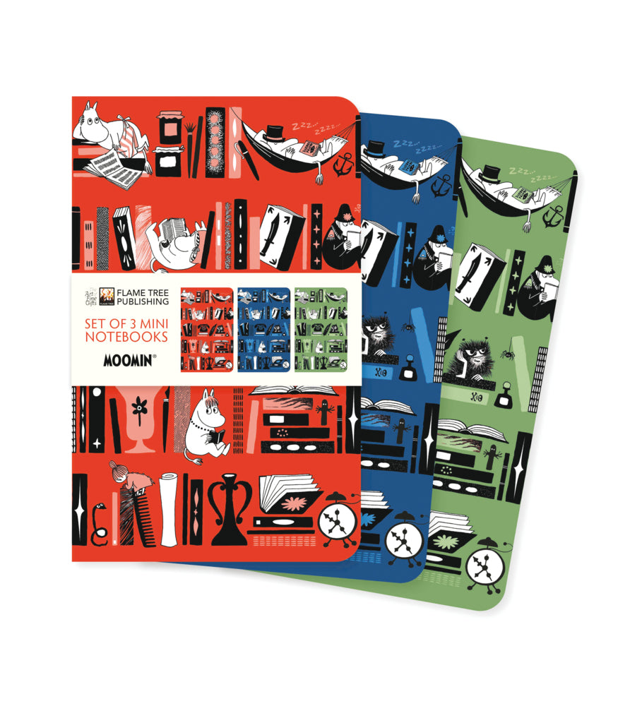 Dreier Set Mini-Notizbücher: Mumin Bücherregale (Flame Tree Publishing)