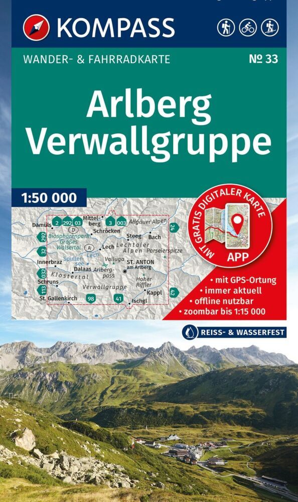 KOMPASS Wanderkarte 33 Arlberg, Verwallgruppe 1:50.000