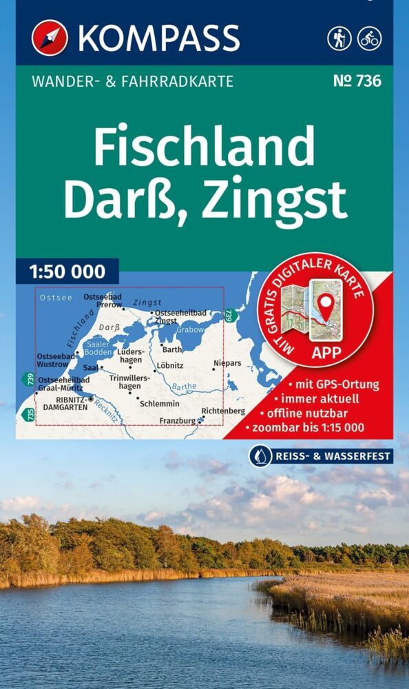 KOMPASS Wanderkarte 736 Fischland, Darß, Zingst 1:50.000