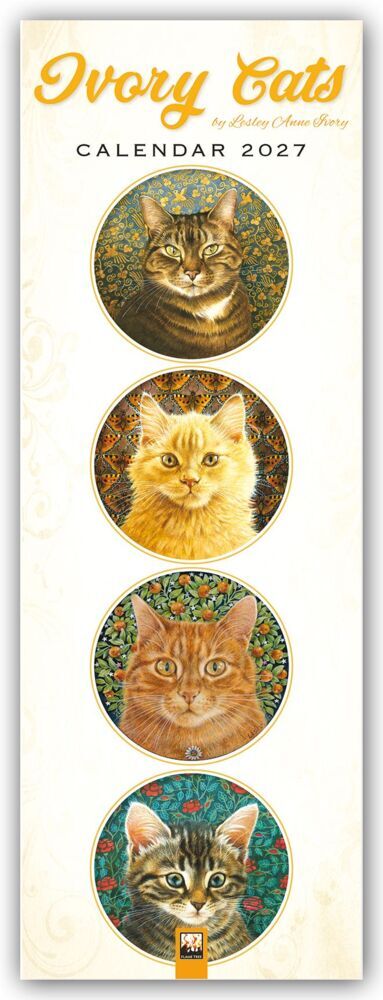 Ivory Cats - Gemalte Katzen - Slimline-Kalender 2027 - Original Flame Tree Publishing-Kalender Slimeline [Mehrsprachig] [Kalender] (Lesley A. Ivory)