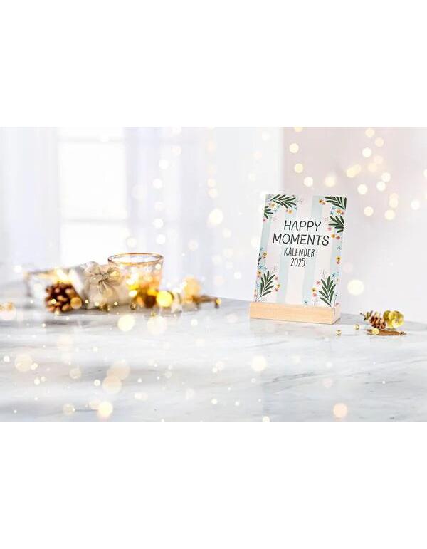 Tischkalender "Happy Moments" mit Holzaufsteller 2025