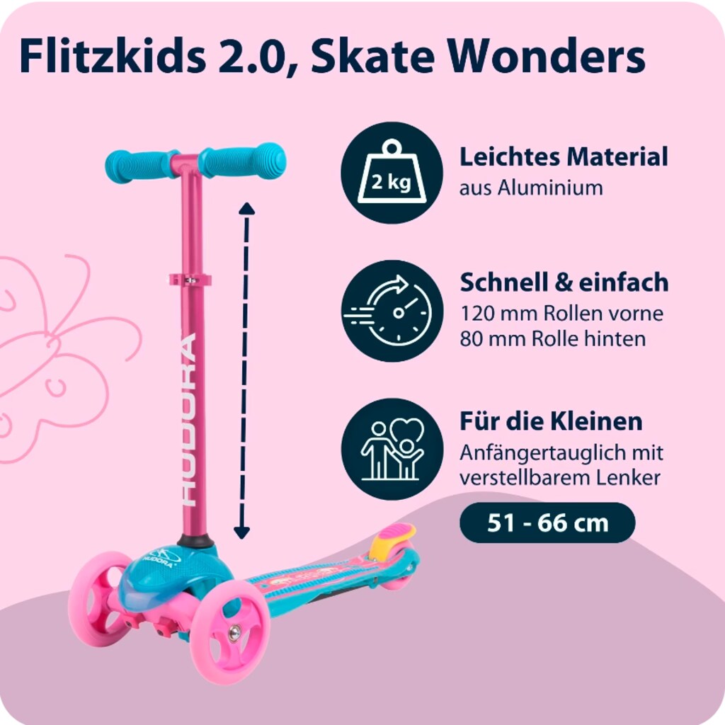Scooter FLITZKIDS 2.0 SKATE WONDERS in rosa/hellblau