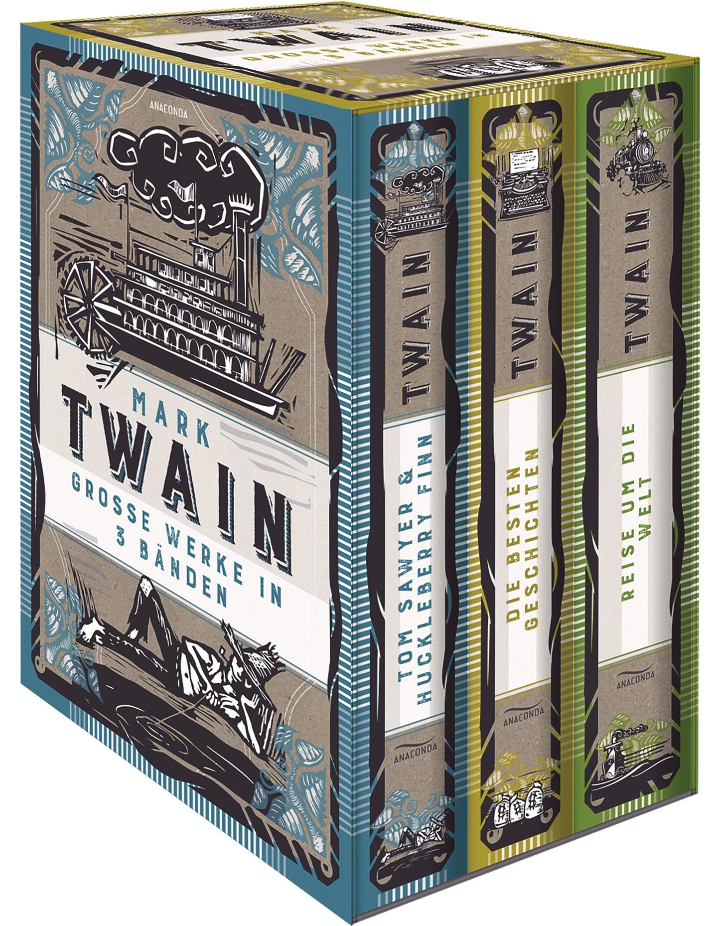 Anaconda Mark Twain, Grosse Werke in 3 Bänden im Schmuck-Schuber (Deutsch, 2023, Mark Twain)