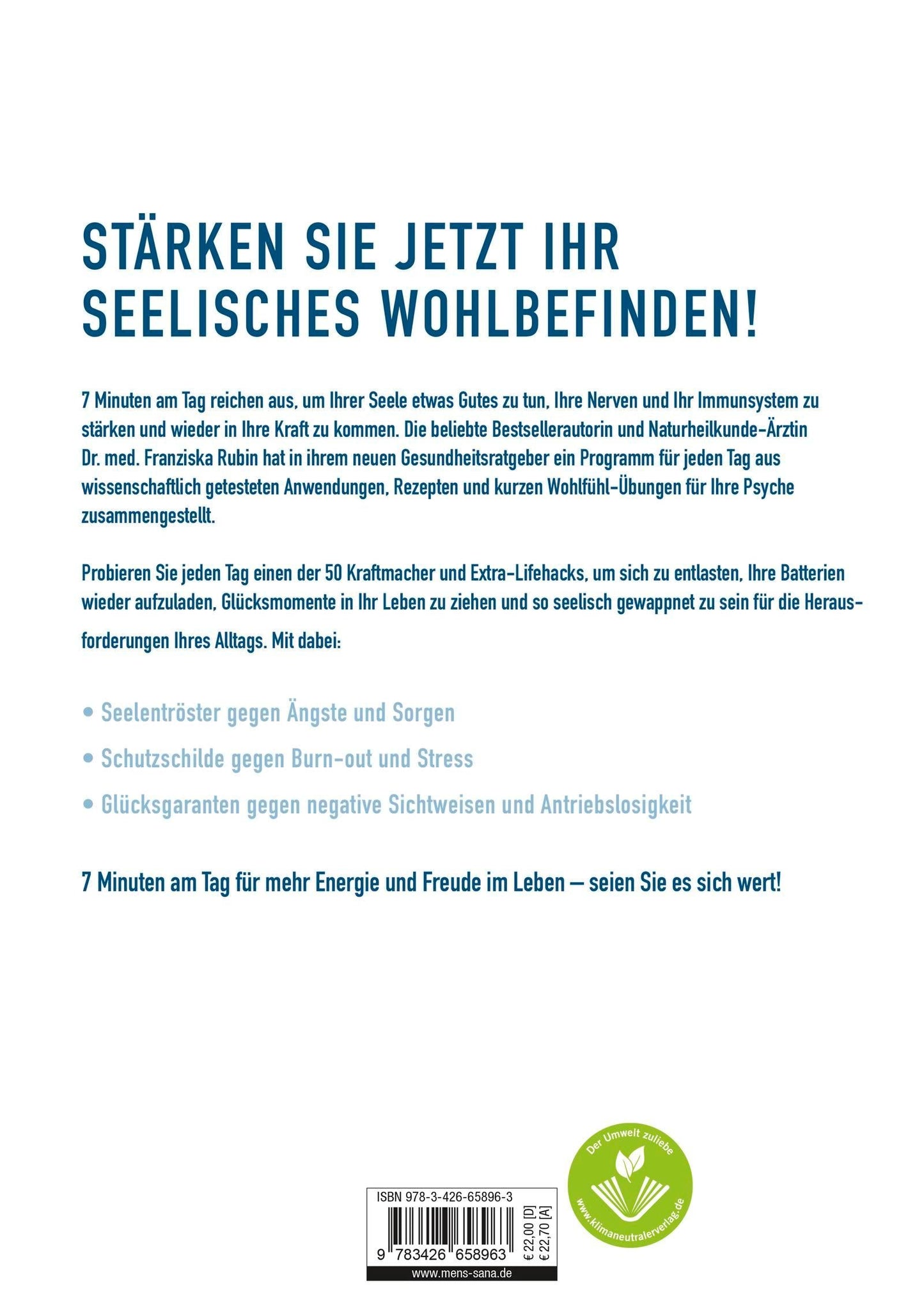 Droemer Knaur 7 Minuten am Tag endlich kraftvoll und gelassen (Deutsch, 2023, Franziska Rubin)