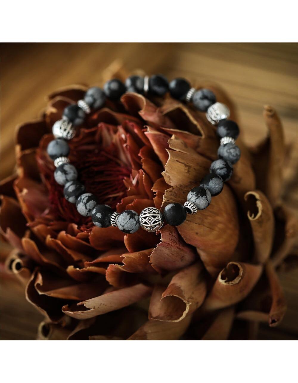 Andreani Armband mit echtem Schneeflocken-Obsidian (8 cm, Metall)