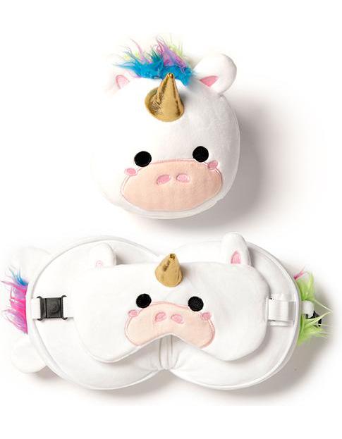 Puckator Relaxeazzz Plüsch Einhorn rundes Reisekissen & Augenmaske