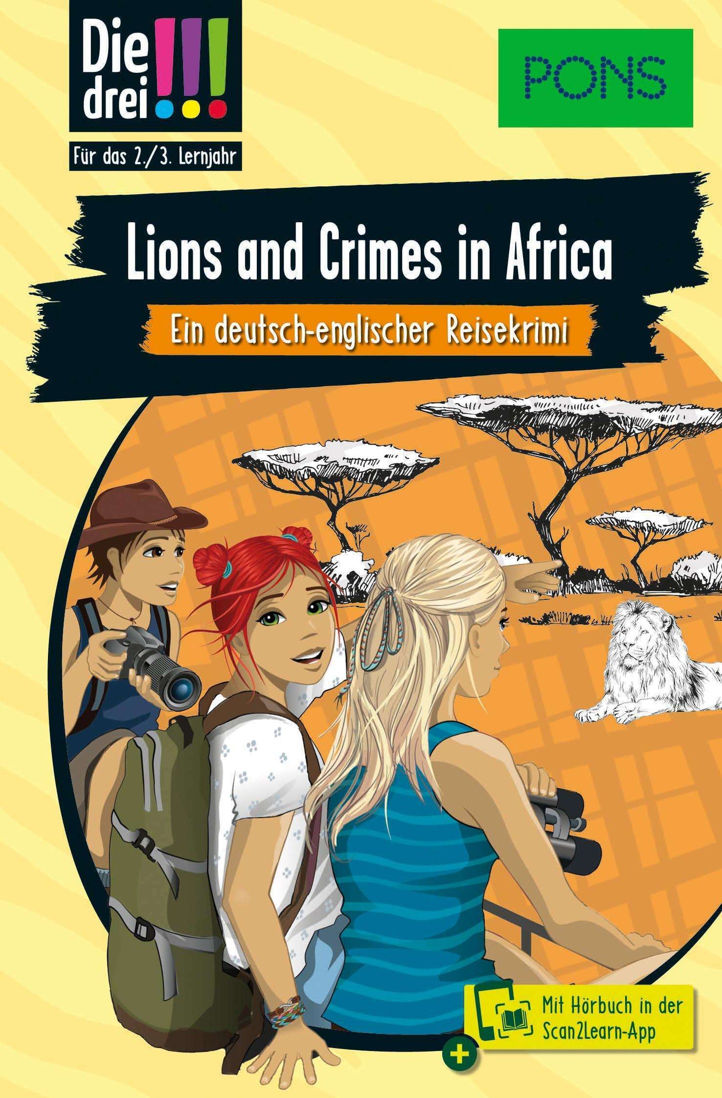 PONS Die Drei !!! Lions and Crimes in Africa (Deutsch, Englisch, 2024, Kirsten Vogel)