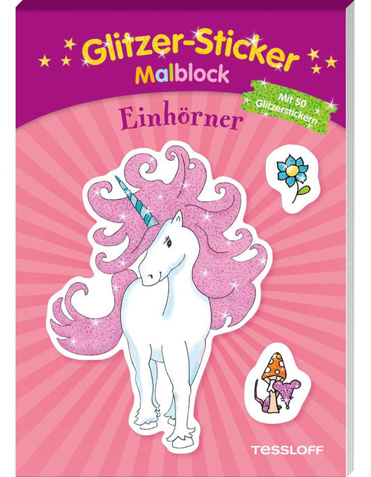 Glitzer-Sticker Malblock Einhörner