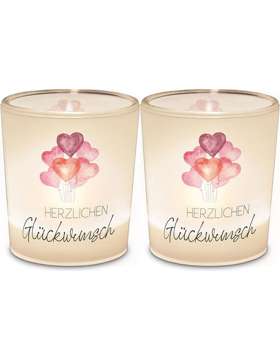 La Vida Windlicht mit Teelicht 6x6cm Herzlichen Glückwunsch