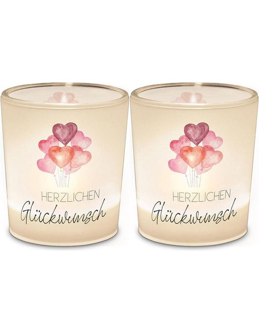 La Vida Windlicht mit Teelicht 6x6cm Herzlichen Glückwunsch