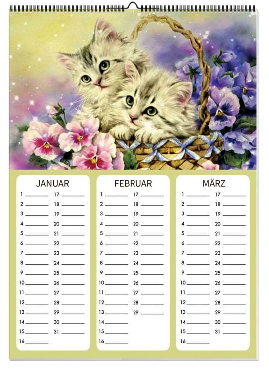 Diamond Painting Kalender immerwährend (Motiv: Katzenpoesie)
