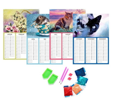 Diamond Painting Kalender immerwährend (Motiv: Katzenpoesie)