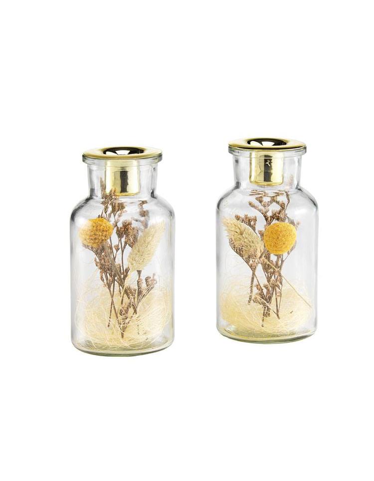 Kerzenhalter mit Trockenblumen, 2er-Set