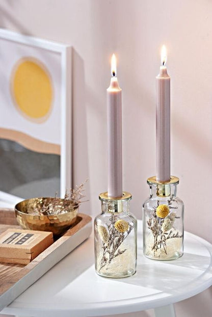 Kerzenhalter mit Trockenblumen, 2er-Set