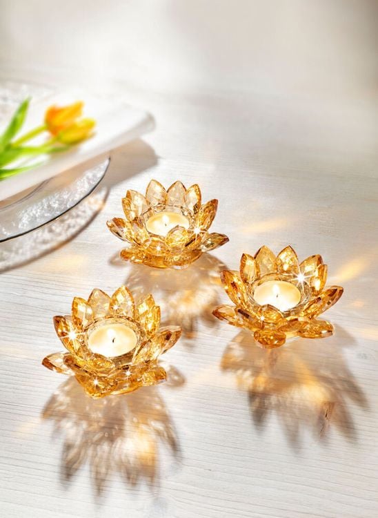 Teelichthalter Glasblüte "Amber" 3er-Set
